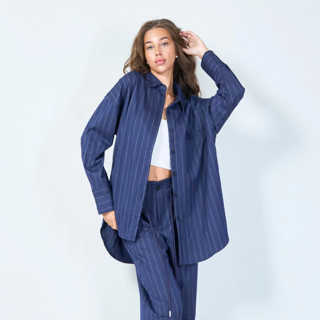 Striped button-up shirt with chest pocket wholesale