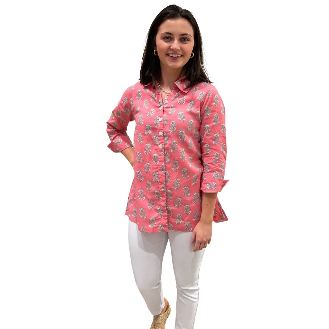 The Mason Button Back Top in Salmon Floral