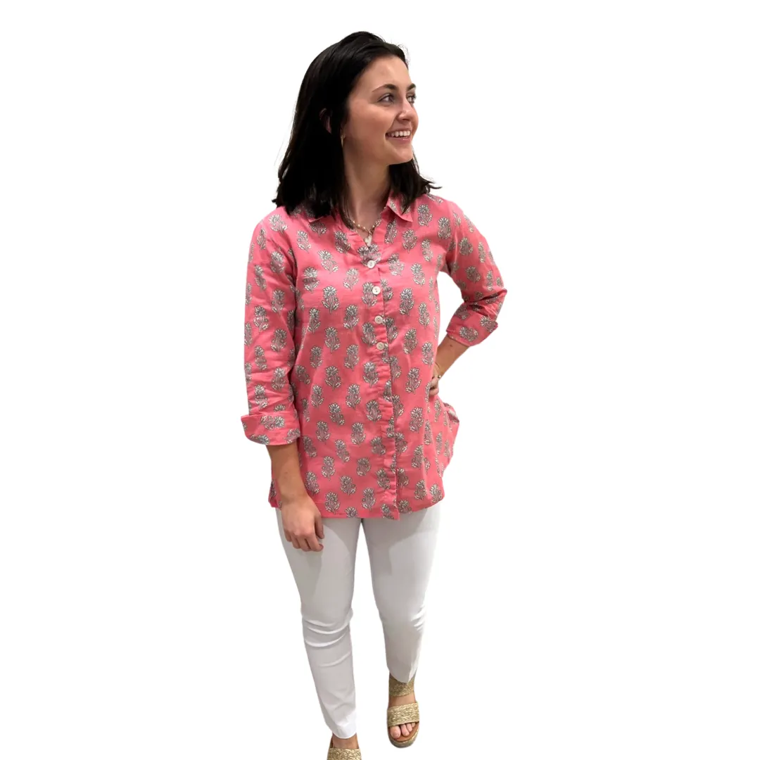 The Mason Button Back Top in Salmon Floral