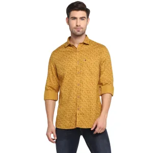 Turtle Men Dark Yellow Cotton Printed Slim Fit Shirts