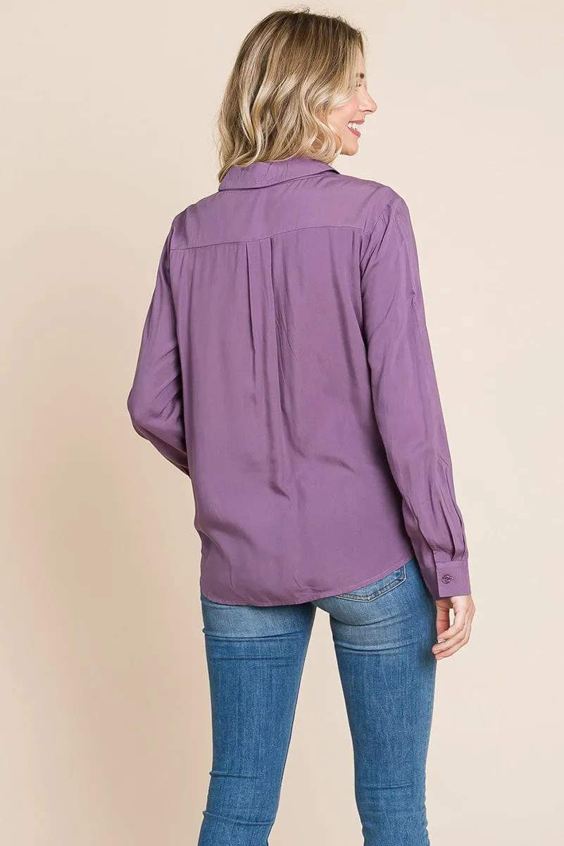 V neck Front Zip up Long Sleeve Top