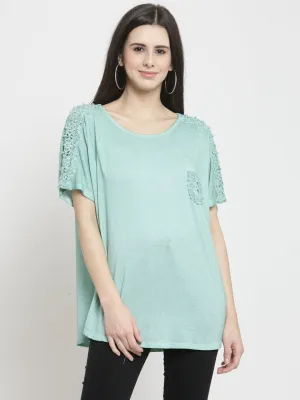 Women Green Solid  Regular Fit T-Shirts