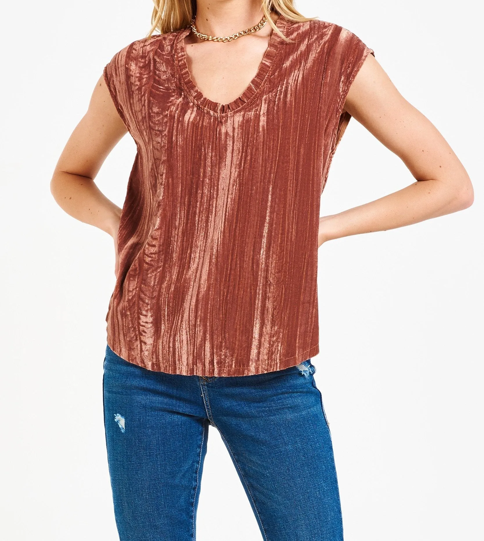 YANIS VELVETY TOP PRALINE