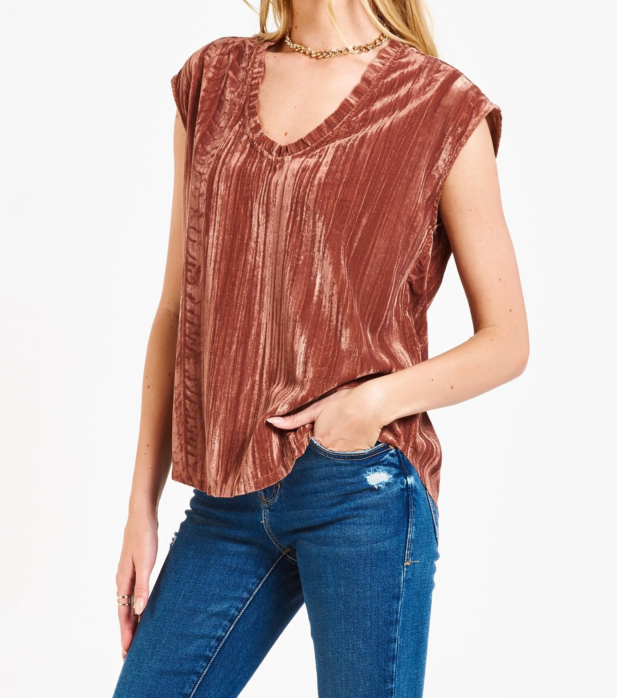 YANIS VELVETY TOP PRALINE