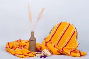 Yellow Red Stripes Printed Modale Silk Cotton Fabric